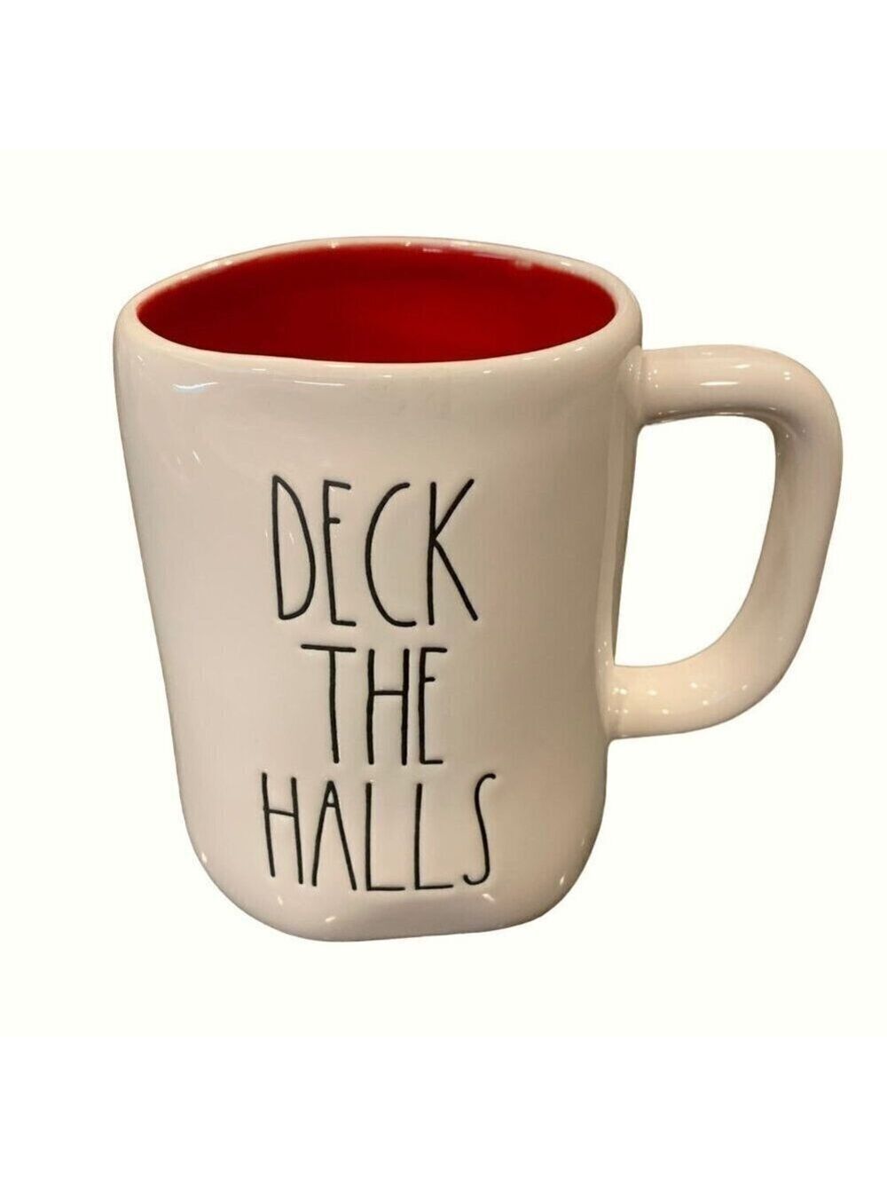 Rae Dunn Christmas Mug Red Ceramic Cup Magenta Farmhouse Deck The Halls Decor